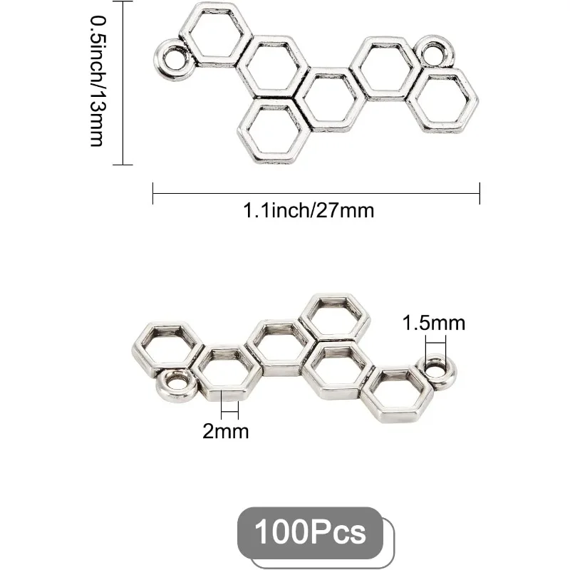 1 Box 100pcs Honeycomb Connector Charms Honeycomb Open Back Bezel Pendant Hollow Frame for UV Resin Crafts Jewelry Making