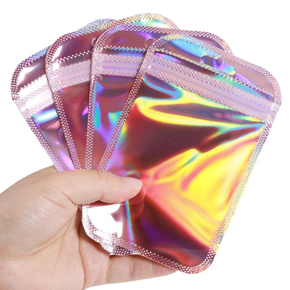 50 Stück/Lot Selbstversiegelnde Plastik-Laserbeutel Wiederverwendbare Geschenk-Aufbewahrungstasche mit Klarsichtfenster für Ornament-Beutel und Süßigkeiten-Verpackung – Detail 7