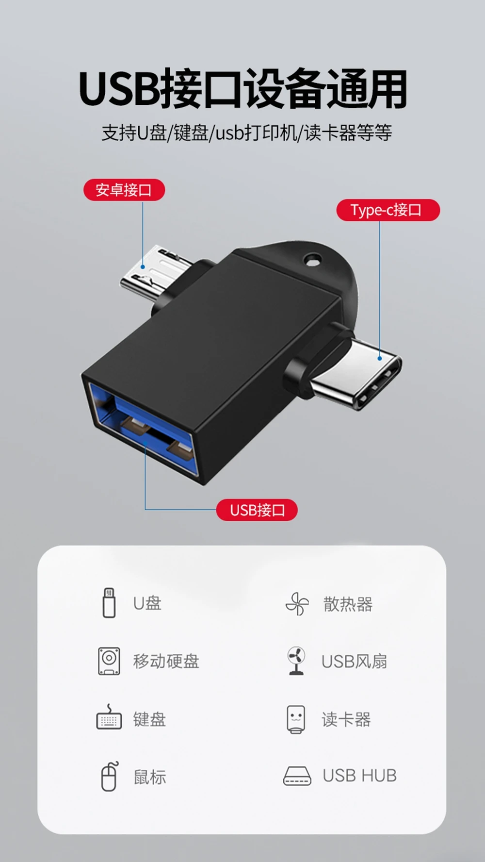 2-in-1 Type-C Micro USB OTG Adapter For Android Huawei USB 3.1 Data Transfer Converter For Tablet Hard Drive Phone