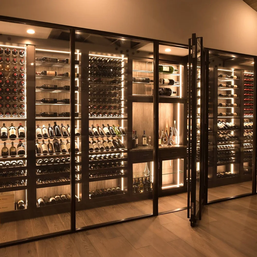Modern Classic Wooden Stainless Steel Wine Cellar Cabinet Constant Temperature Wine Refrigerator Restaurant Bar Wine Cabinet