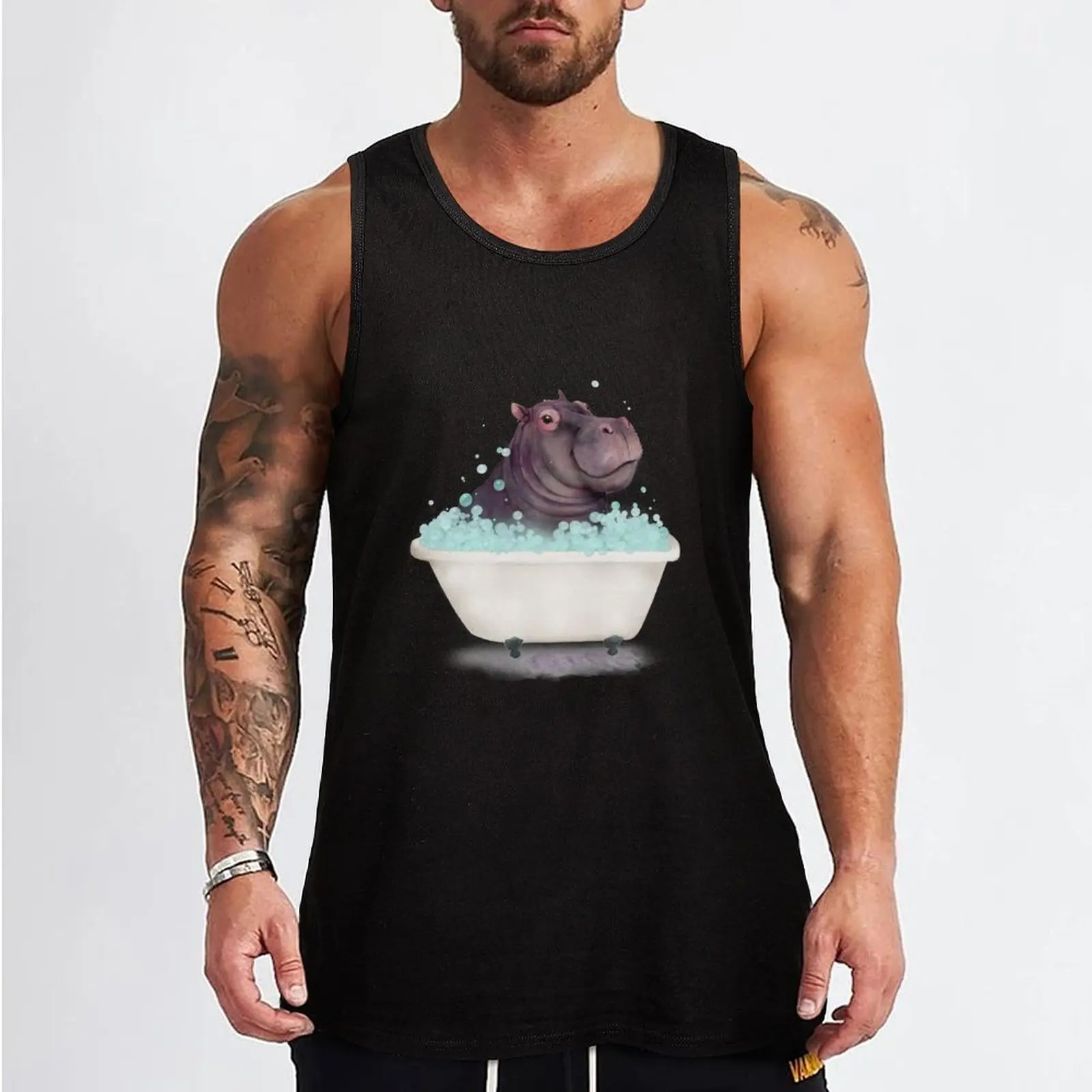 Hippo in the Bathtub Tank Top Gym clothes Men's sleeveless gym shirts