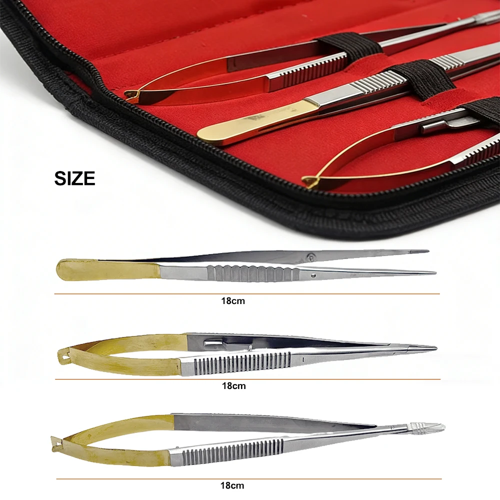 

Набор из 3 предметов: 18-сантиметровый держатель для игл Кастровиего, хирургические ножницы и ортодонтические имплантационные щипцы