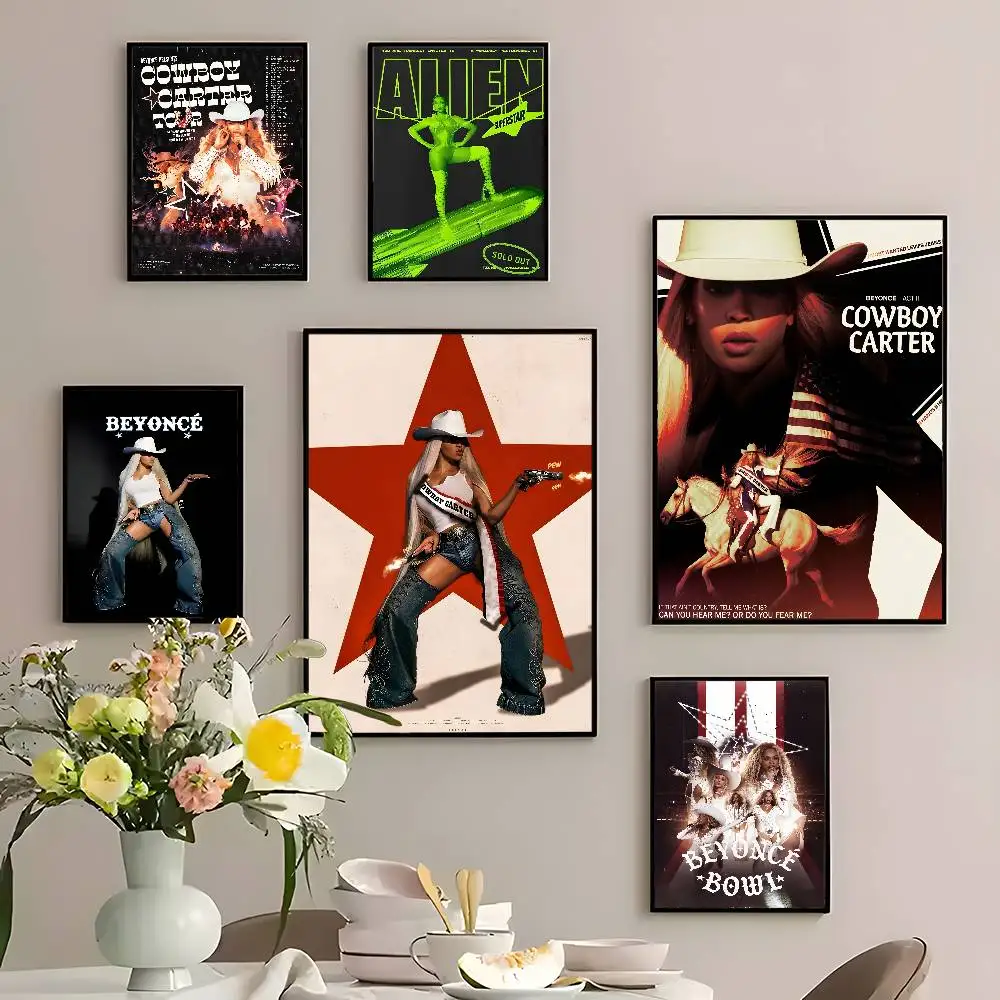 Cowboy Carter Singer B-Beyonce Poster Waterproof Wall Art Sticker For Bar Living Room Vintage Decor High Quality Print Gift