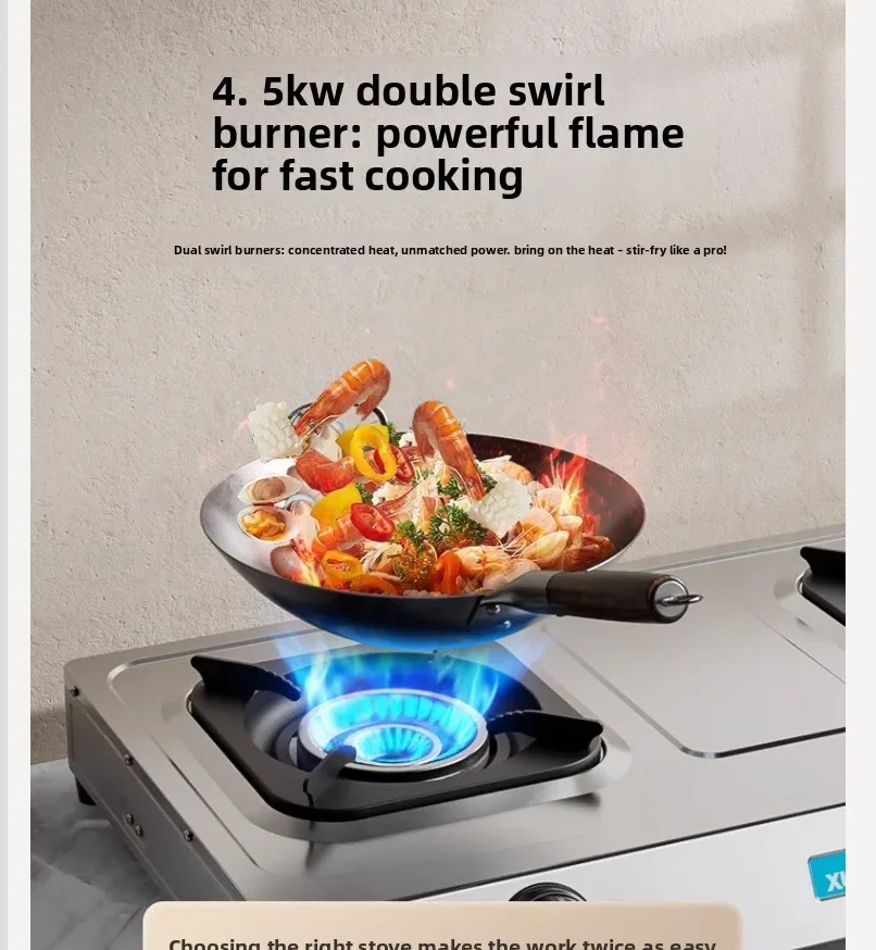 Xunda Gas Stove Double Burner LPG Natural Gas Cooktop Household High Flame Stove WWL