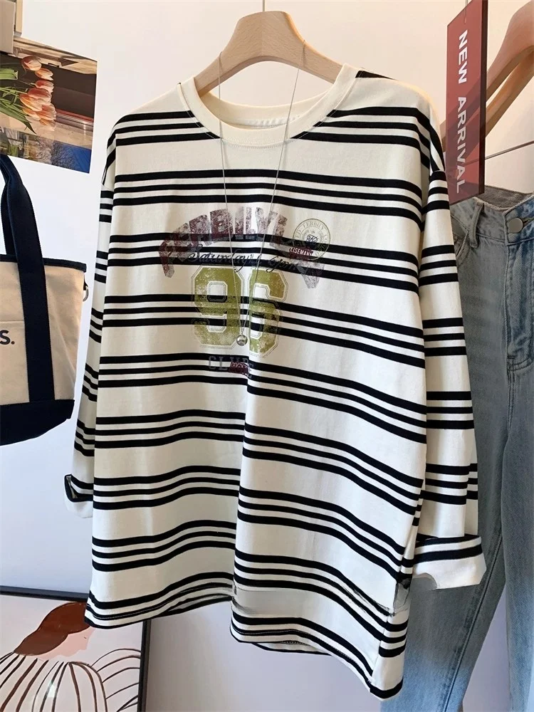 Loose Long Sve T-irt Women's Casual Digital Print Oversized Comfortable Top Commute Sle Korean Version Cotton Material