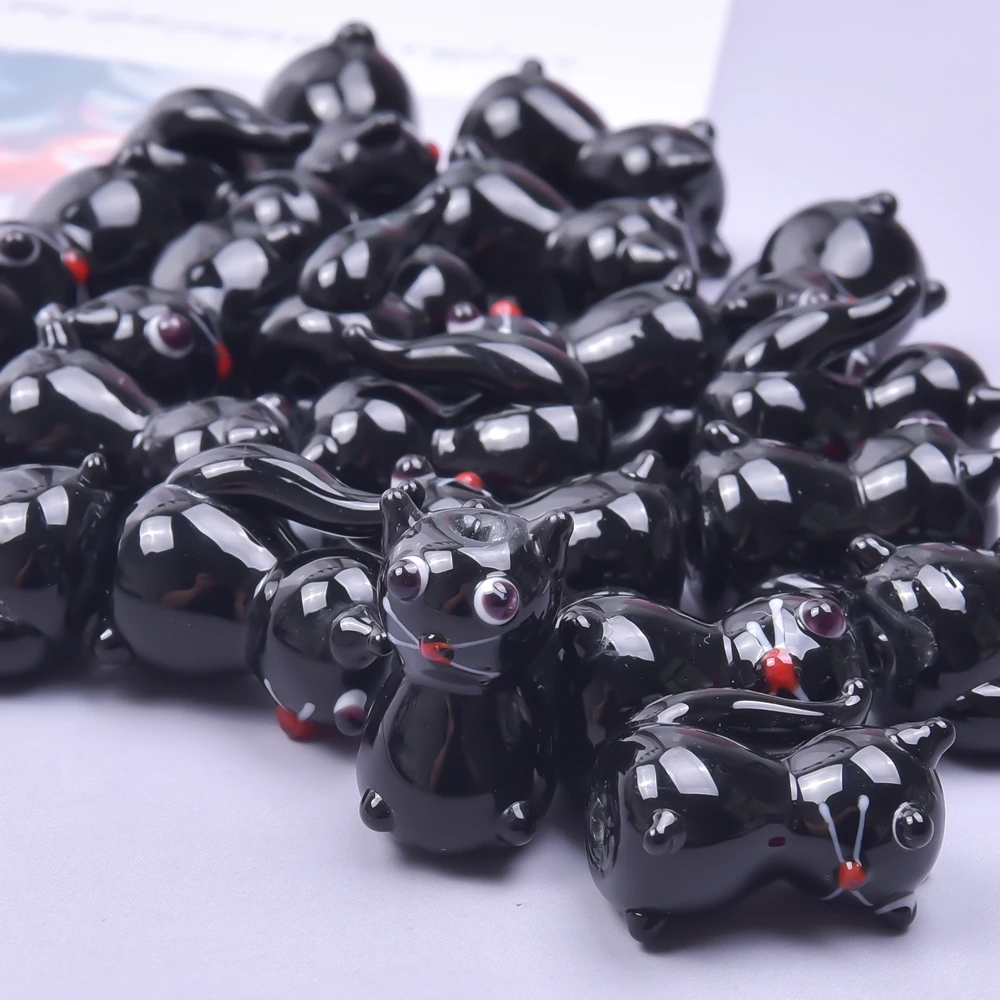 

Goth Black Cat Glass Pendant Charms For Jewelry Making Supplies 5pcs/Lot Cartoon Jewellry Pendants Small Hole DIY Necklace Bulk