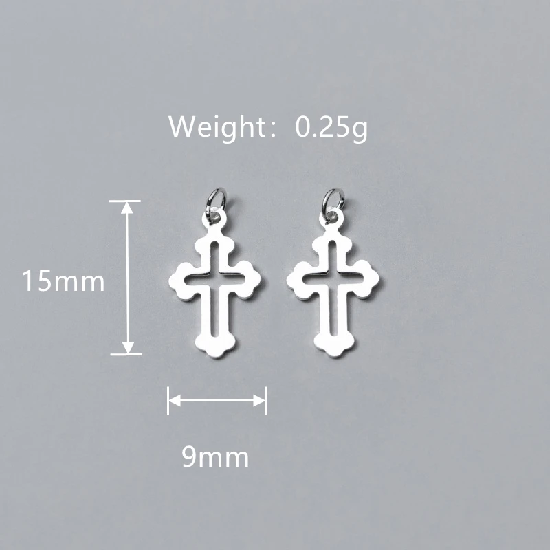 100% Real Sterling 925 Silver Accaccessories Cross Charm Pendant For Bracelets Necklaces Key Diy Material S0900