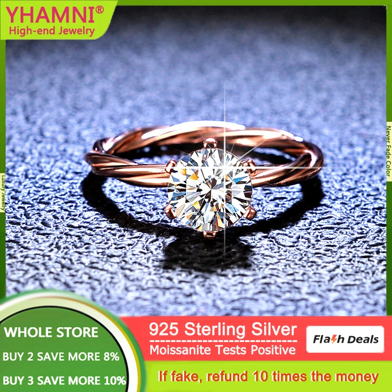 

Luxury Rose Gold 925 Sterling Silver Twisted Ring With Credentials GRA 1 Carat VVS D Color Diamond Moissanite Ring Gift Jewelry