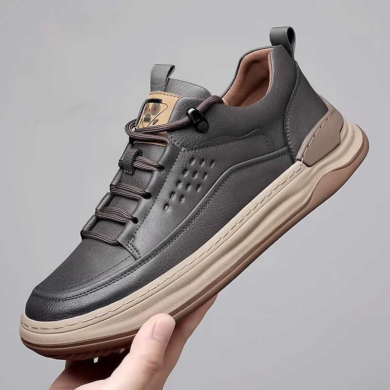 Sneakers for Men Genuine Leather Casual Shoes Heightening Shoes Lace Non-slip Man Sport Shoes Zapatillas Hombre Brand Men Shoe