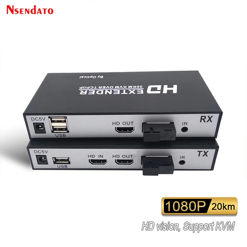 

20Km 1080P HDMI-Compatible USB KVM Extender over SC Fiber Optic Cable HD Video Transmitter Receiver With Loop For PS4 PS5 DVD PC