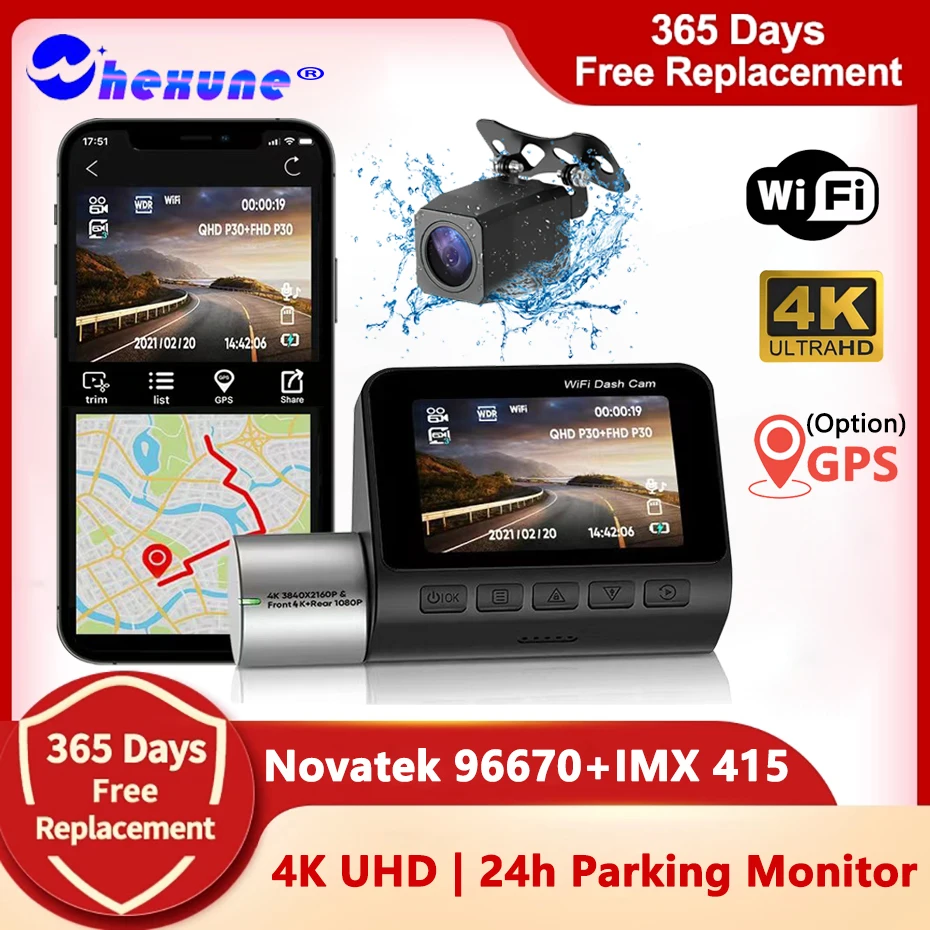 

4K Dashcam GPS WIFI 24h Parking Monitor Dash Cam for Car Dvr Dual Camera Front and Rear Night Vision Dvrs Mini Video Registrator