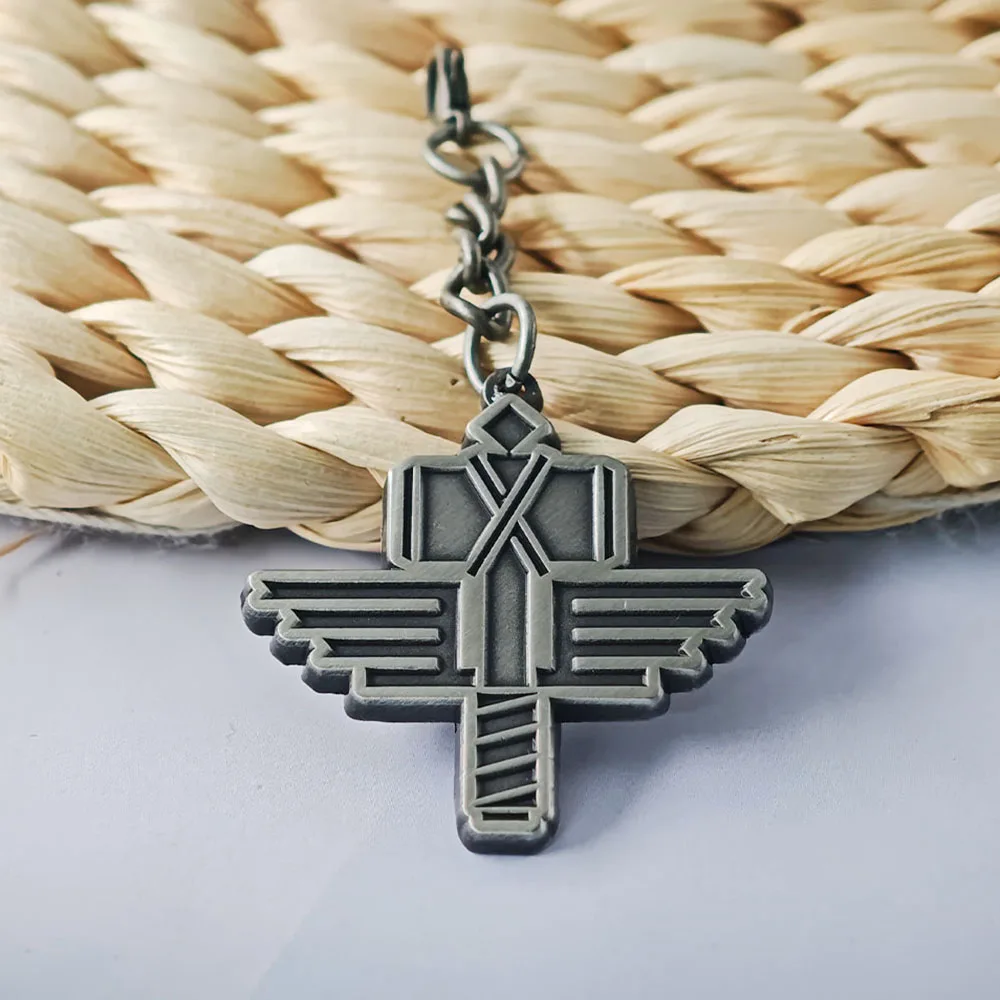 Heavy Metal Band Logo Keyring Manowar Keychains Thor Hammer with Wings Fans Collection Backpack Decoration Pendant Jewelry Gift