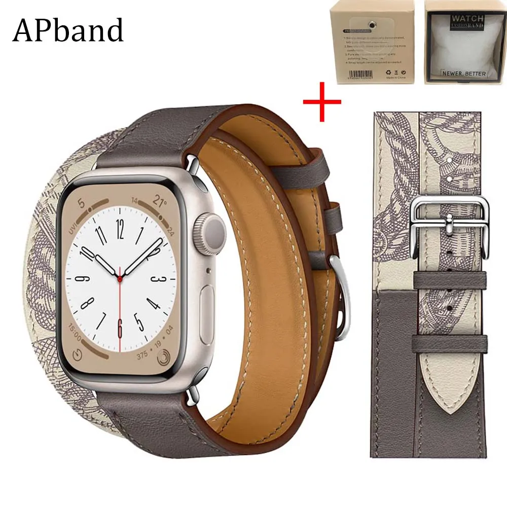 Box+Leather strap For Apple watch ultra band 44mm 49/40/41/38/45/42mm wrist watchband double tour iwatch series 8 7 se 6 5 band