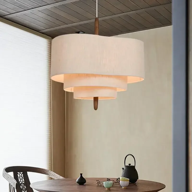 Nordic Ceiling Chandelier Retro Design Fabric Lampshade Led Light Modern Home Decoration Living Room Dining Bedroom Pendant Lamp