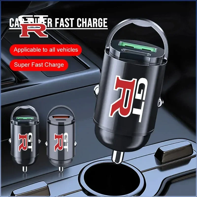 Car USB Type C Charger Mini Car Charger 12-24V Lighter Fast Charging for Nissan Nismo GTR Versa Almera Xterra Qashqai Hub Caps