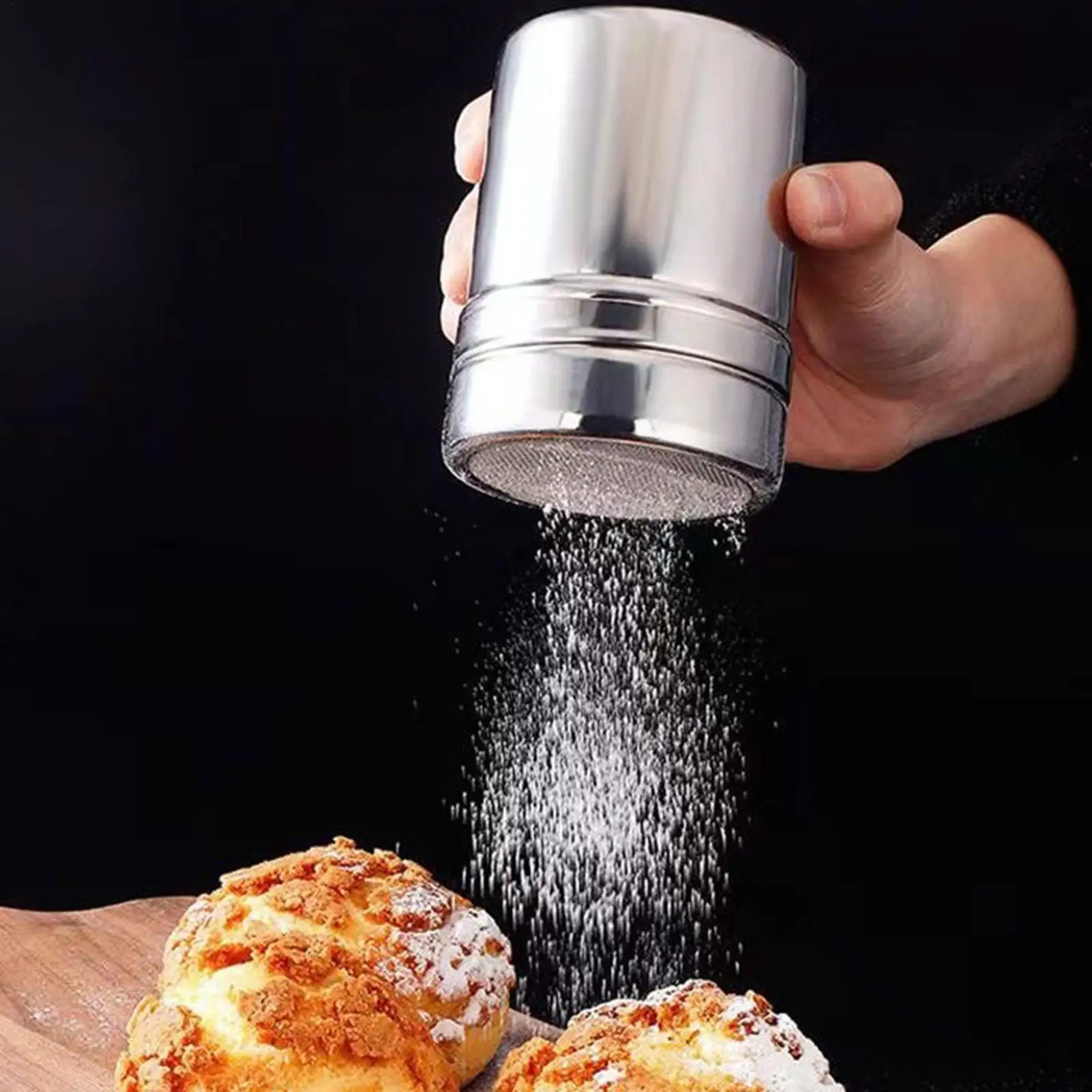 Powder Shaker Duster Stainless Steel Flour Sifter and Shaker Bottle Sleek and Stylish Powder Shaker for Salt Sugar Cocoa Flour