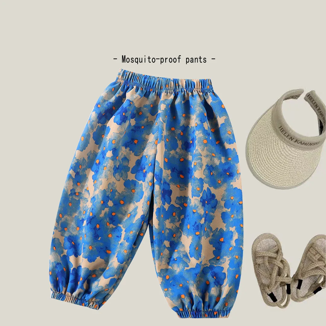 Summer Floral Children Lantern Pants Kids Girls Breathable Anti-mosquito Trousers