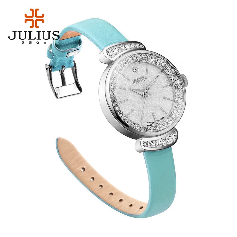 Rhinestones Women's Watch Japan Quartz Hour Fine Fashion Bracelet Luxury Real Leather Clock Girl's Birthday Gift Julius No Box