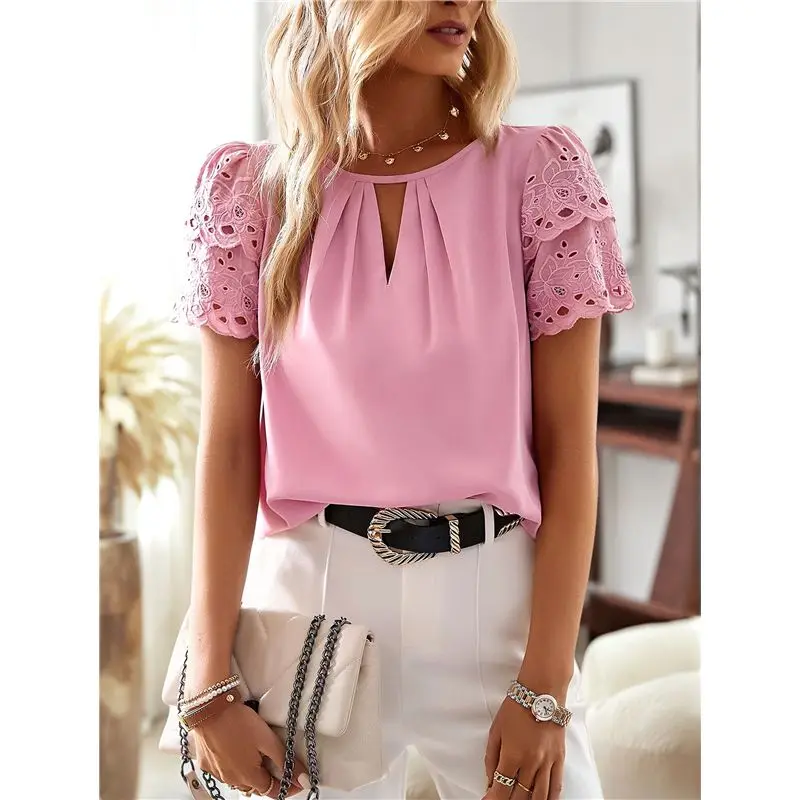 CYL-Top estivi da donna Camicie primaverili Abiti da vacanza alla moda Magliette da lavoro a maniche corte Camicette casual alla moda