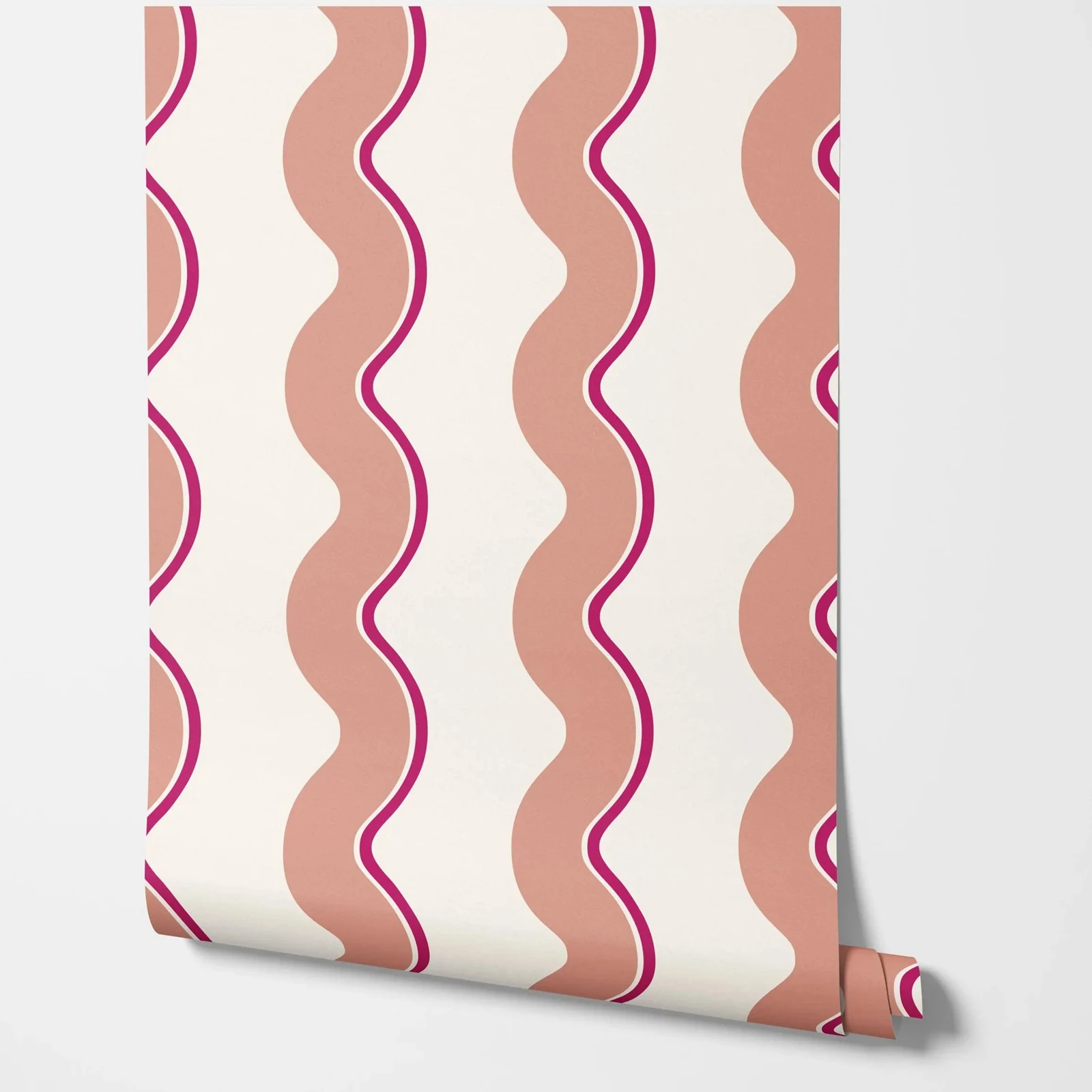 Funky Wavy Lines Peel & Stick Wallpaper,Playful Girls Room Decor,Retro Vibe Temporary Accent Wall Mural.Self-adhesive/Tradition