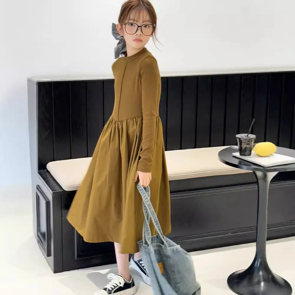 Girls Dress 2024 New Autumn Skirt Children Spring and Autumn Senior Sense Korean Version Long Dress Korean Simple Style