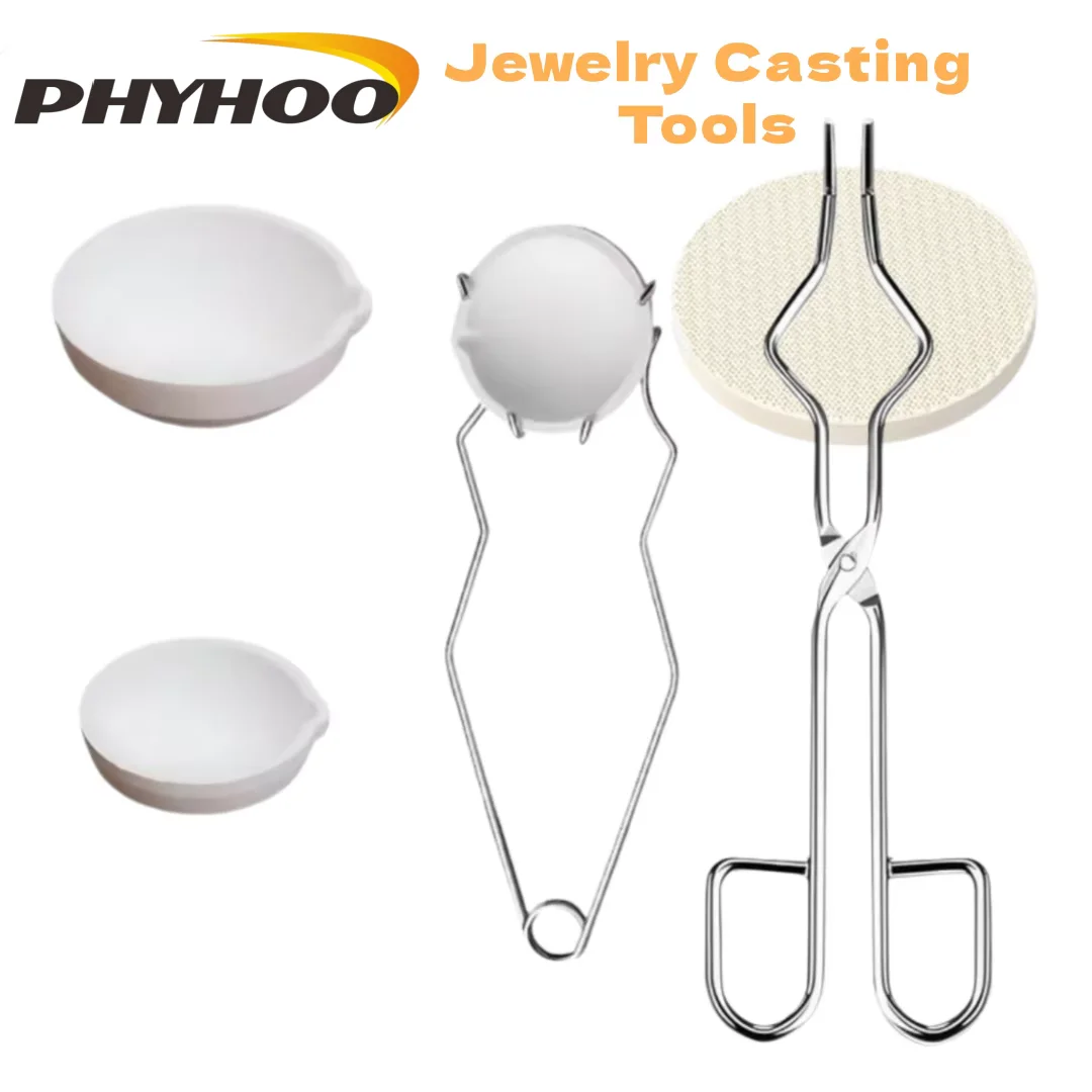PHYHOO Quartz Crucible with Spout with Clip Tongs Handle Jewelry Casting Tools Flat Bottom Round Metal Refining Heat resistant