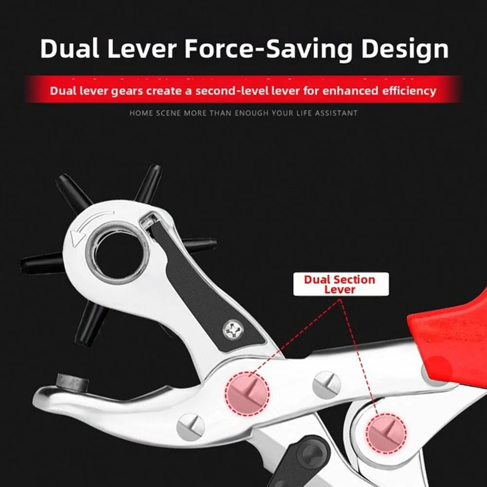 Six-Option Hole Punch Pliers for Leather Belt Modification Fabric Craft PVC Card Punching and Plastic Shoe Hole Creation Tasks