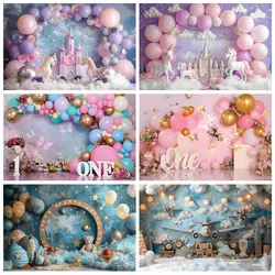 Newborn Baby 1st Birthday Backdrop for Girl Boy First Birthday Party Cake Smash Boho Balloon Photography Background Photo Studio