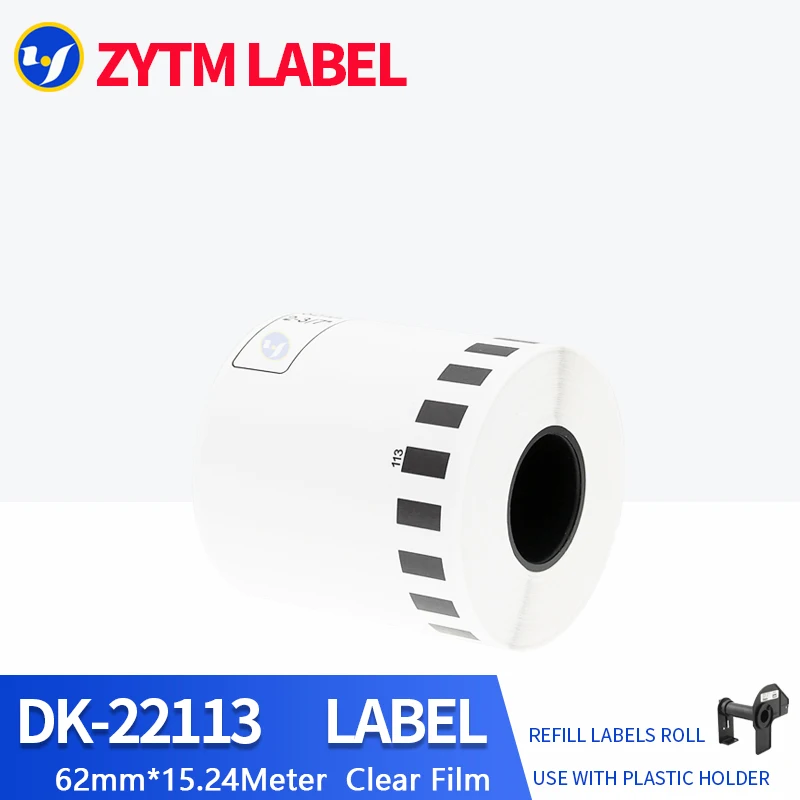 8 Rolls Compatible DK-22113 Transparent Clear Film Label 62mm*15.24M Continuous for Brother QL-570/700/800 Printer DK22113