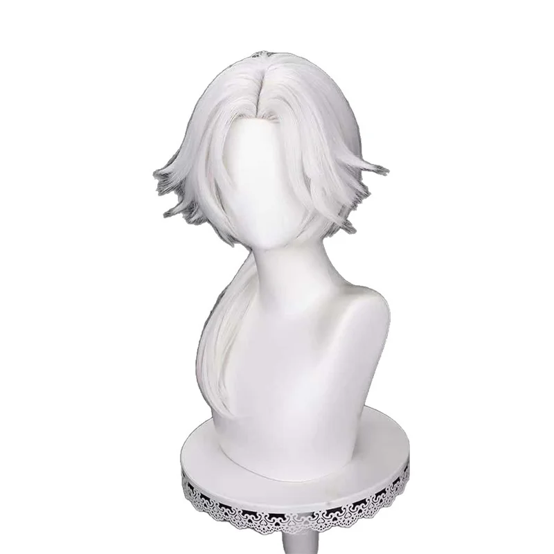 The Freak Circus Clown Pierrot Adult Cosplay Wig White Hair Long Straight Wig For Men Daily Halloween Party Daily Play Role Prop