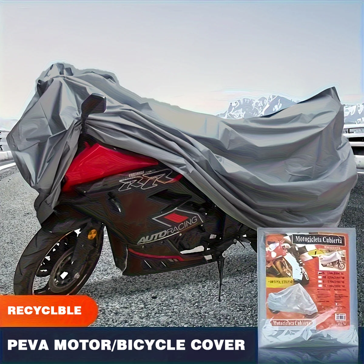 Rainproof, sunproof, dustproof, snowproof outdoor motorcycle all season cover. Universal motorcycle and bicycle outer cover