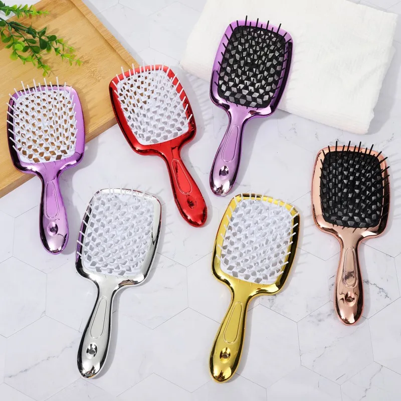 Altın geniş dişler hava yastıklı tarak kadın saç derisi masaj holhair tarak Detangling saç fırçası kuaför DIY kuaför aracı