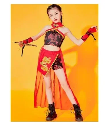 Nieuwe Chinese Stijl Hip Hop Danskleding Voor Meisjes Rode Outfits Jazz Moderne Dans Kostuums Street Dance Rave Kleding