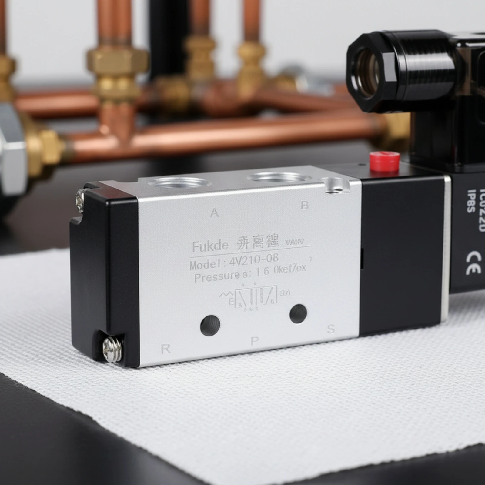 2-Position 5-Way Solenoid Valve Aluminum Alloy Solenoid Valve with Manual Button Fast Response Long Service Life