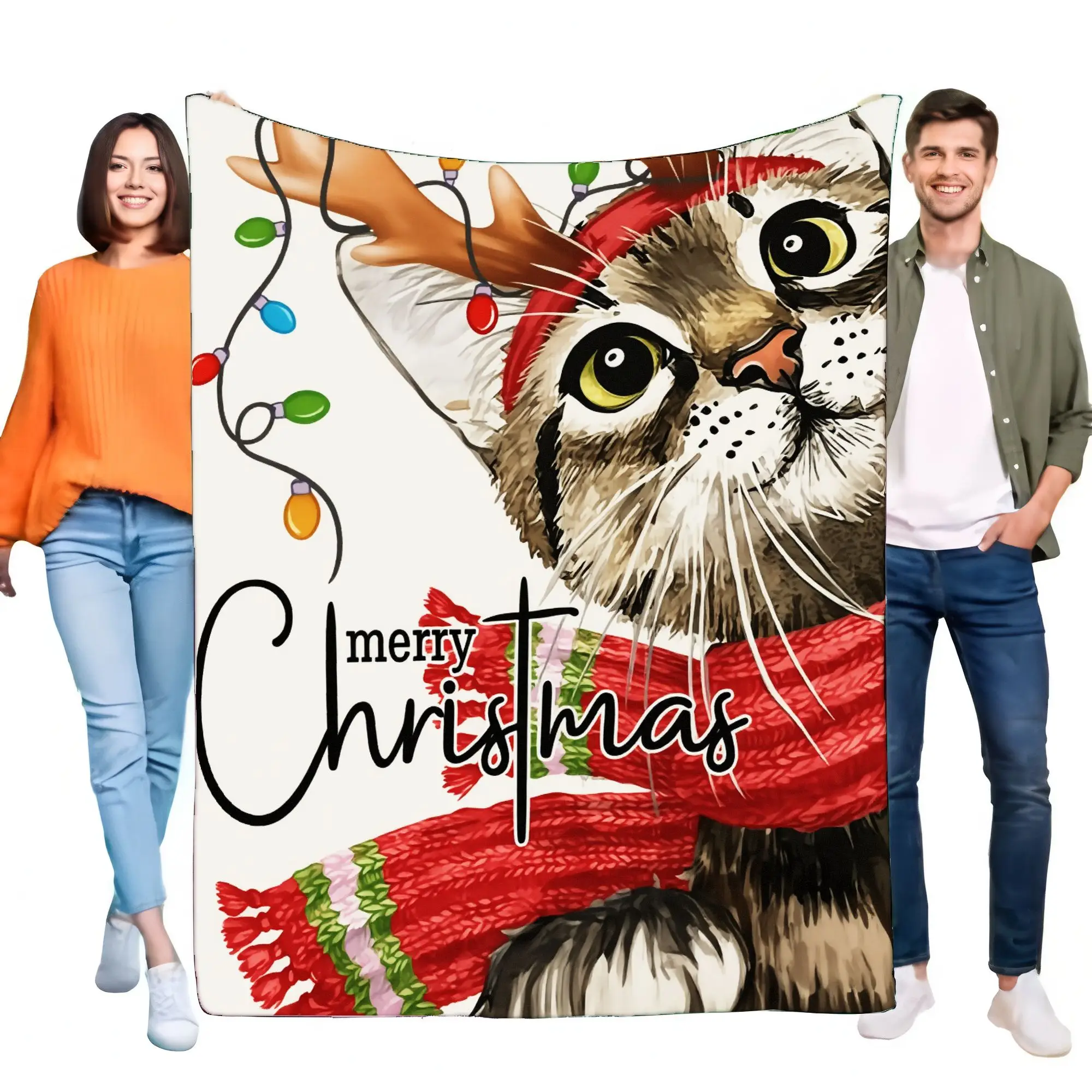 مريحة عيد ميلاد سعيد القط بطانية لينة أفخم رمي لديكور المنزل خفيفة الوزن هدية احتفالية لمحبي القطط عطلة الموسم الدافئة Thr