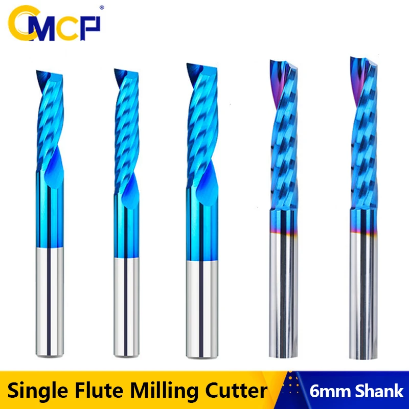 

CMCP 5 шт. 6 мм хвостовик с одной канавкой, концевая фреза, твердосплавная спиральная фреза, гравировальная фреза с ЧПУ для дерева, МДФ
