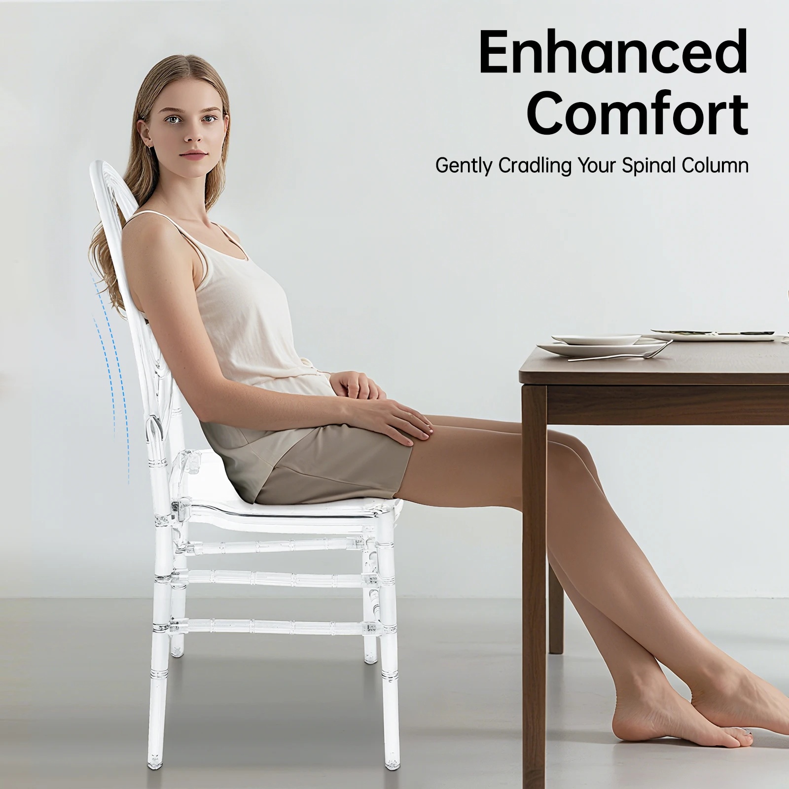 كراسي PC مكونة من 4 قطع، كراسي طعام شفافة، كراسي أنيقة لحفلات الزفاف لقاعات الولائم، قاعات الزفاف 15.16 بوصة × 15.16 بوصة