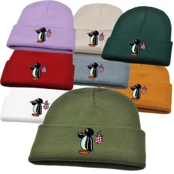 Pingu Beanie Embroidered Cute Penguin Knitted Hat Autumn Winter Warm Hip Hop Hat Unisex Ski Hat