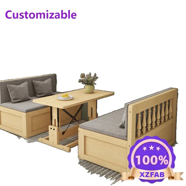 Factory Direct 2026 Solid wood lifting bed Small apartment lifting multi-functional balcony Living room window folding card seat