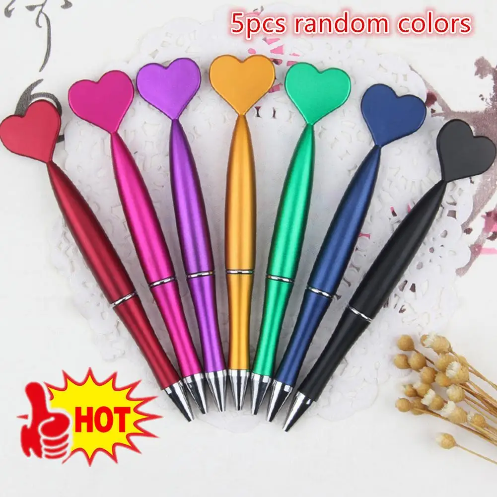 

5pcs Heart Shape Pens Black Gel Ink Rollerball Pens For Office School Supplies Birthday Presents Ballpoint Pen Random Colors