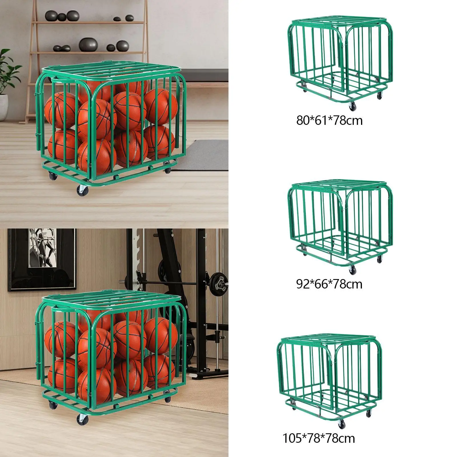 Sports Ball Storage Cart with Wheels Heavy Duty Basketball Cart Sports Equipment Organizer Basketball Cage for Club Gym Outdoor