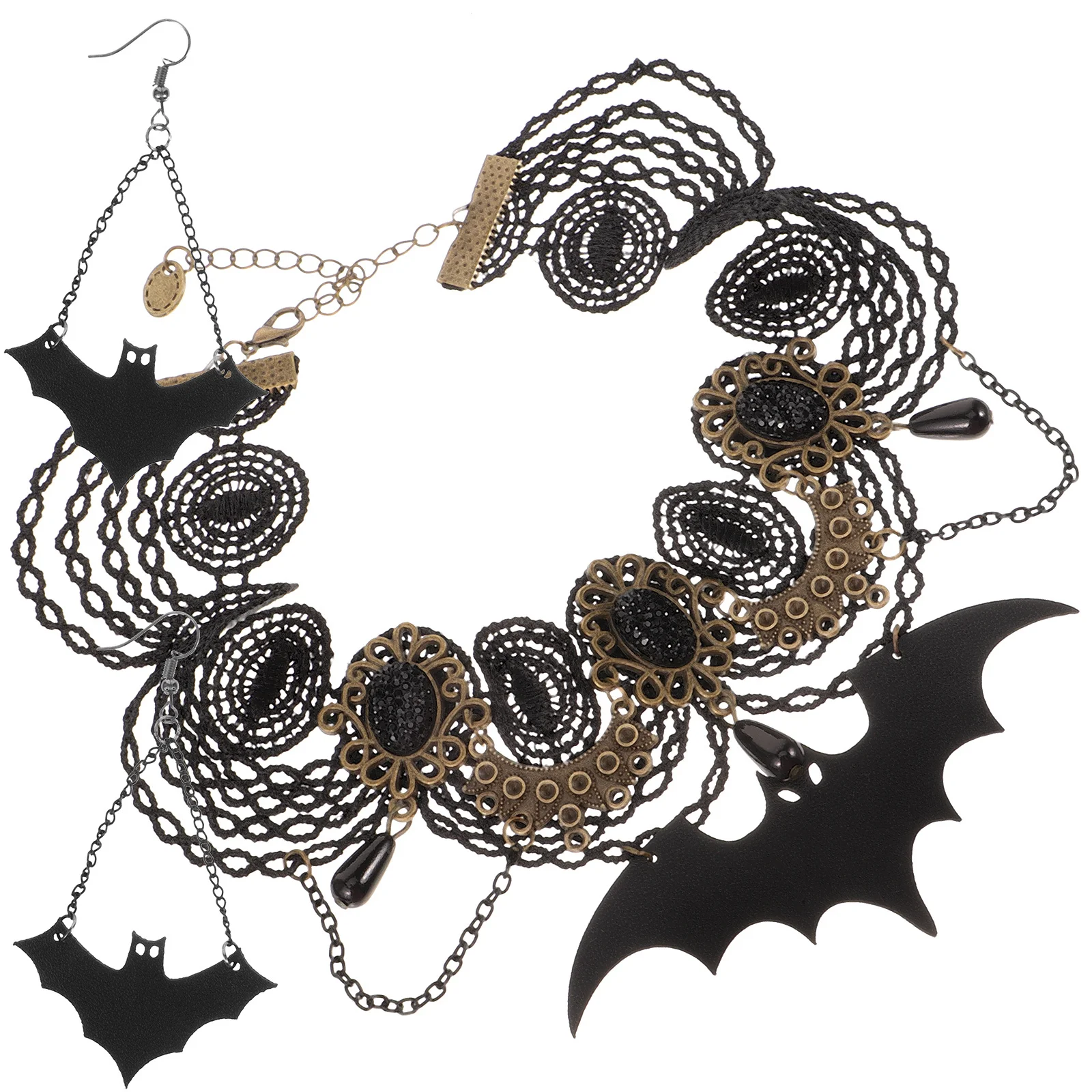 1 مجموعة هالوين قلادة أقراط مجموعة الدانتيل الخفافيش قلادة مجوهرات الزخرفية مهرجان لوازم حفلة تأثيري قلادة طقم من الحلقان #6