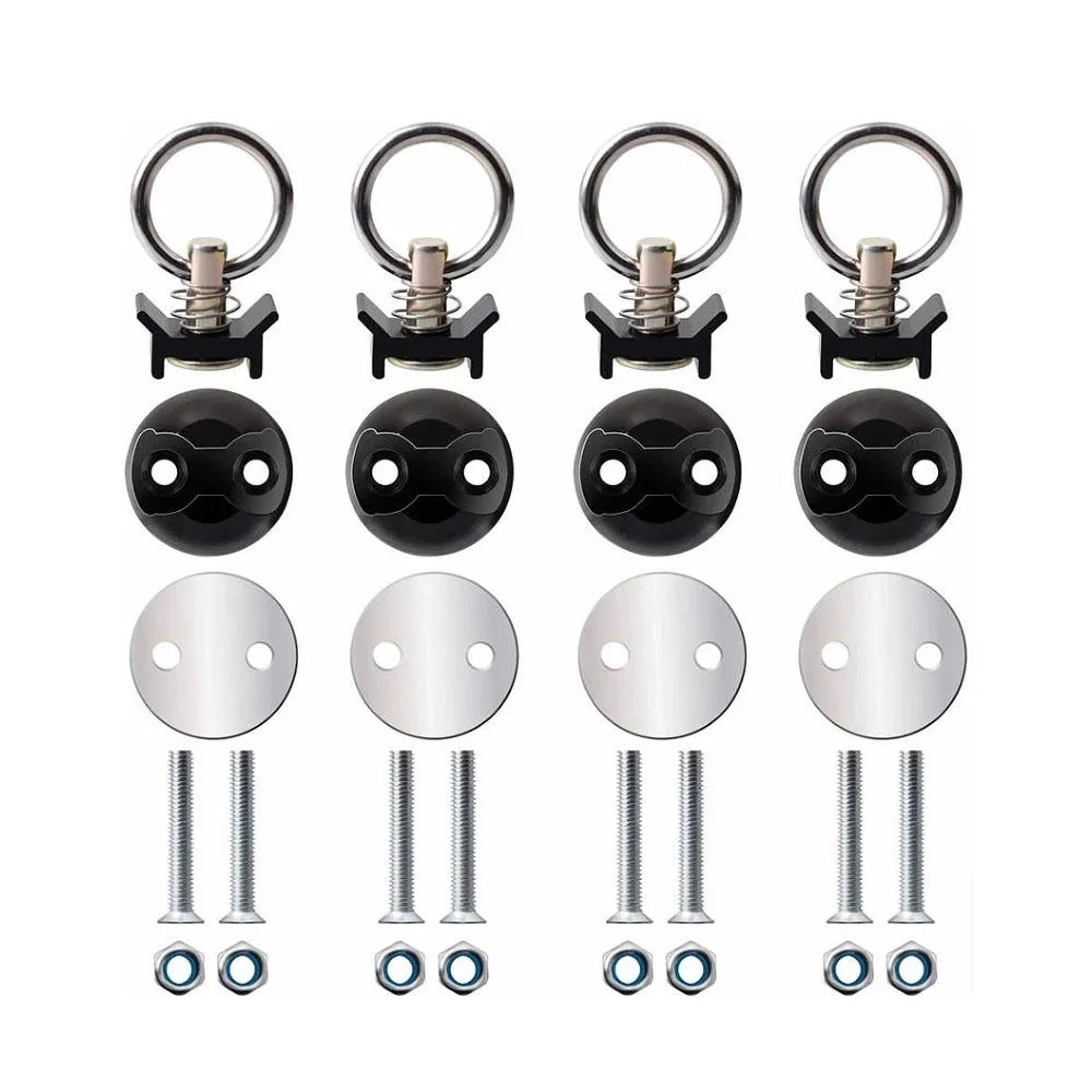 4x Black L-Track Tie Down Anchors Heavy Duty Single Stud Fitting with Stainless Steel Ring for Logistics Airline Rail Track