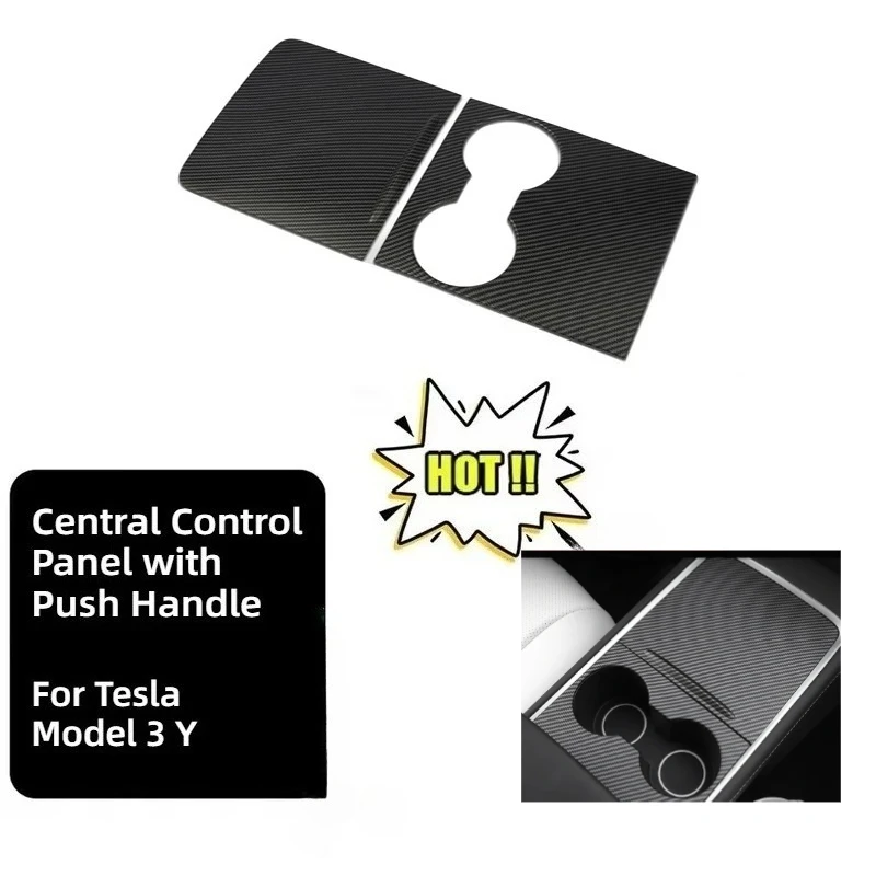 

Central Control Panel with Push Handle for Tesla Model 3 Y Center Console Cup ABS Cover Stickers Interior Accessories 2021-2024