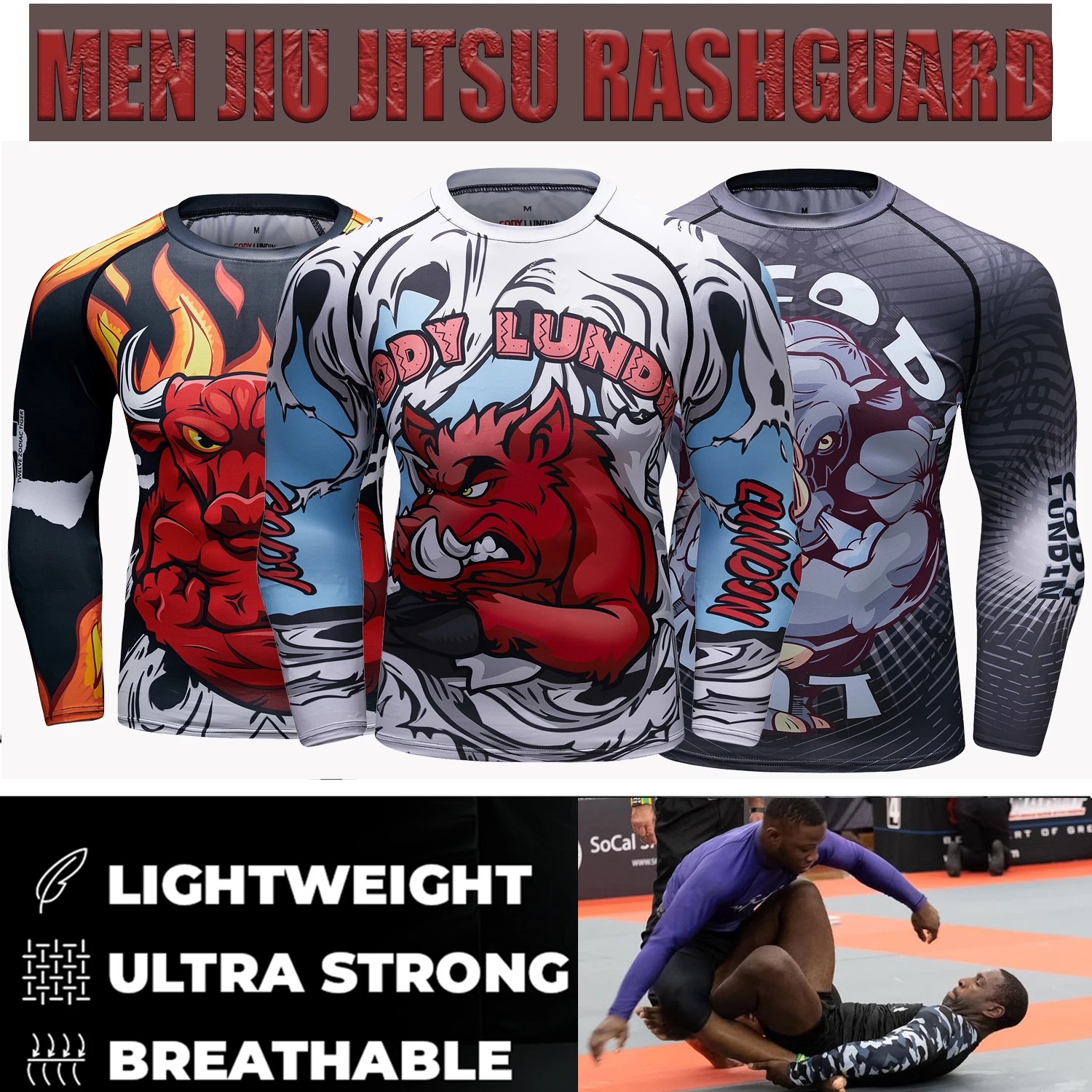 Cody Lundin Digital Printed Fightwear Sports Shirts With Graphic Men MMA Clothes Jiu jitsu gi Bjj Rashguard Grappling Tops