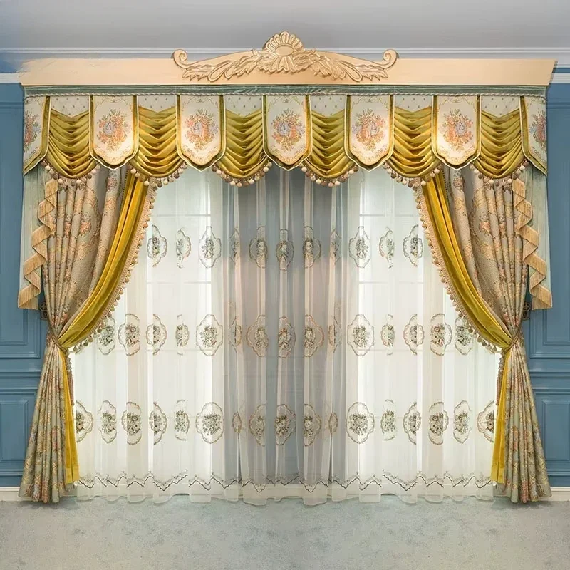 Curtains For Living Room Bedroom Splicing Thick Villa Customized Products Valance Home Decoration European Emb