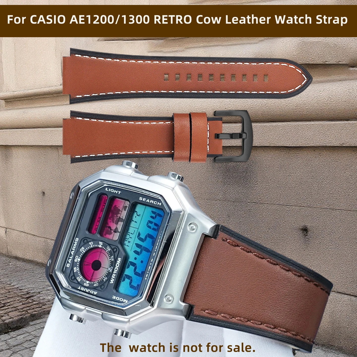 AE1200 vintage plain cowhide watch strap For Casio AE-1200 AE-1300 Modified Leather Watch Strap Mod Kit Steel Watch Case Men
