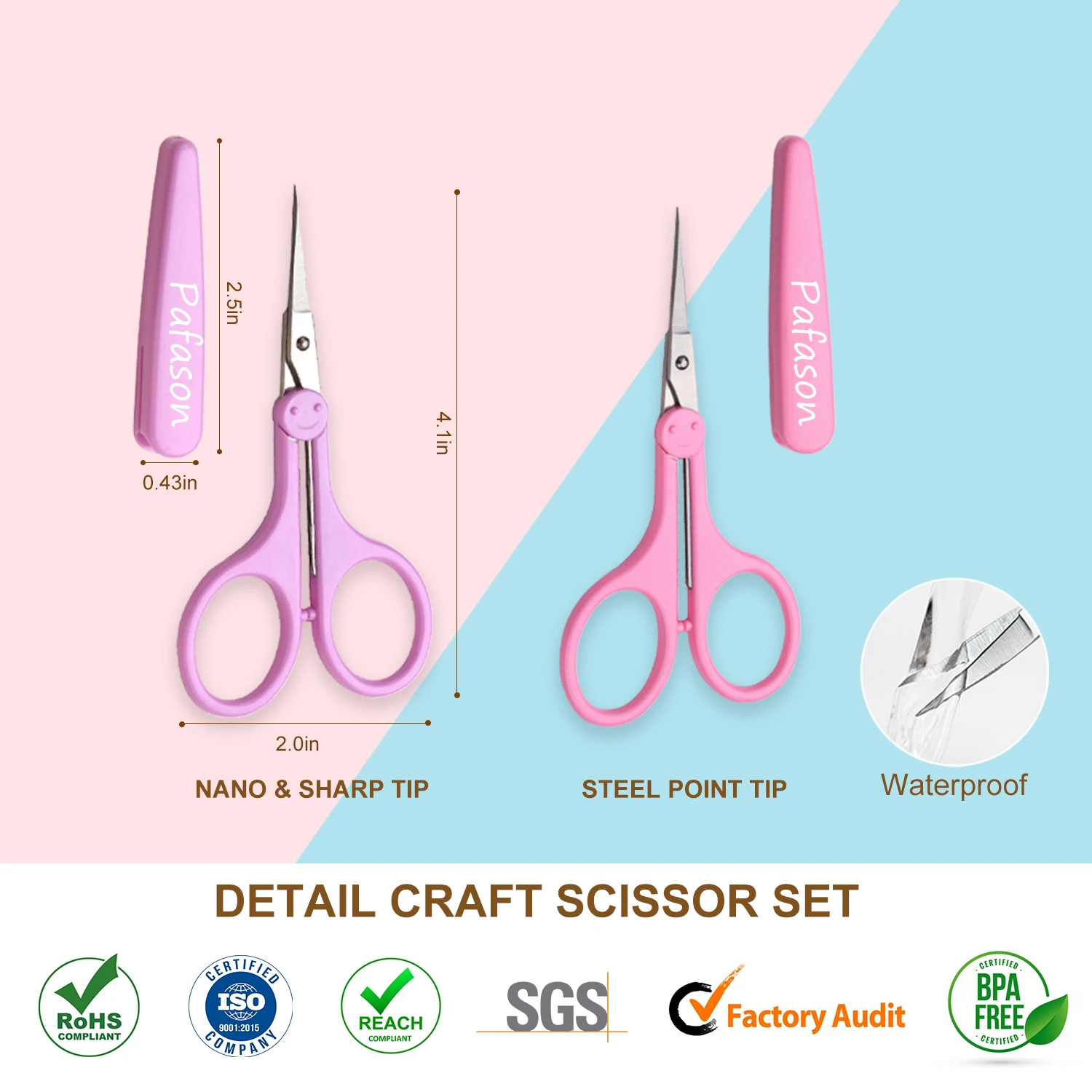 4 in Stainless Steel Detail Craft Scissors Set with Safety Cover for Scrapbooking, Paper Cutting Sewing Embroidery Quilting