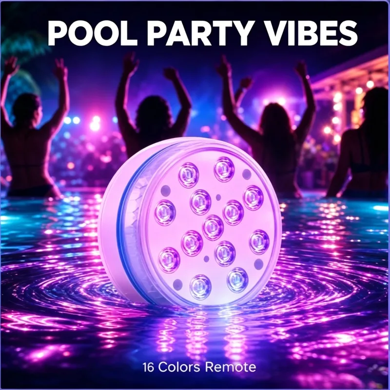 Decorative 13LED Submersible Aquarium Light RGB Remote Control IP68 Bright Underwater Pool Lamp