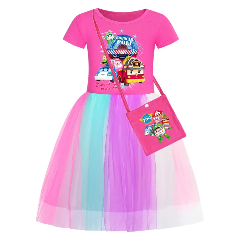 Hot Sall robocarfixed girl cosplay costumes girls dresses bag kawaii kids princess birthday party dress with bag